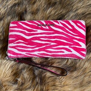 Michael Kors Hot Pink and White Zebra Print Mohair Wallet